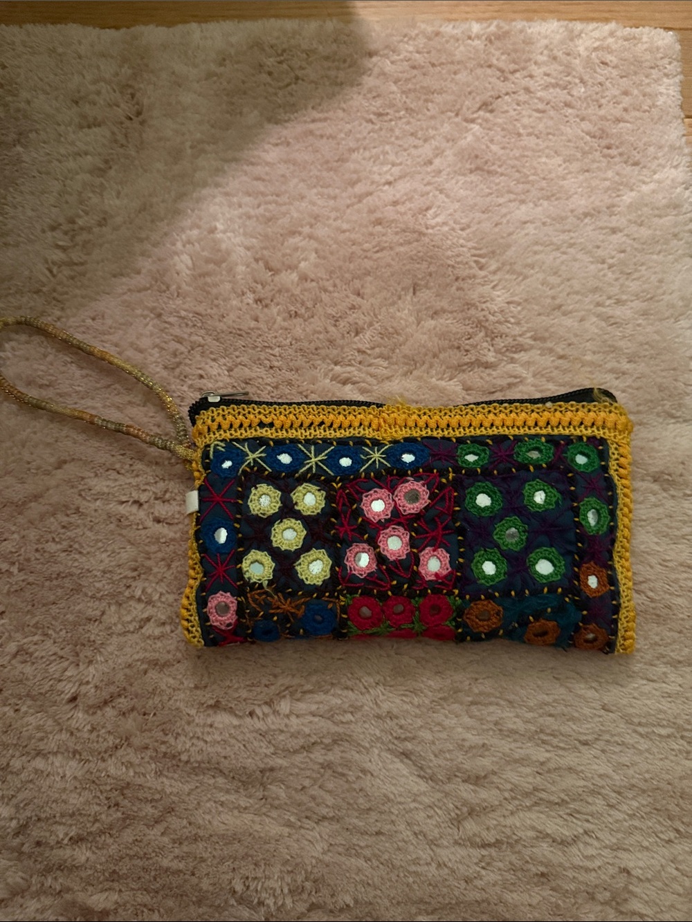 Handcrafted Multicolor Crochet Wristlet Clutch - Yellow Trim